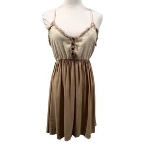 Magnolia Boutique Boho Cotton Flax Blend Mini Dress Medium Taupe Beige Festival